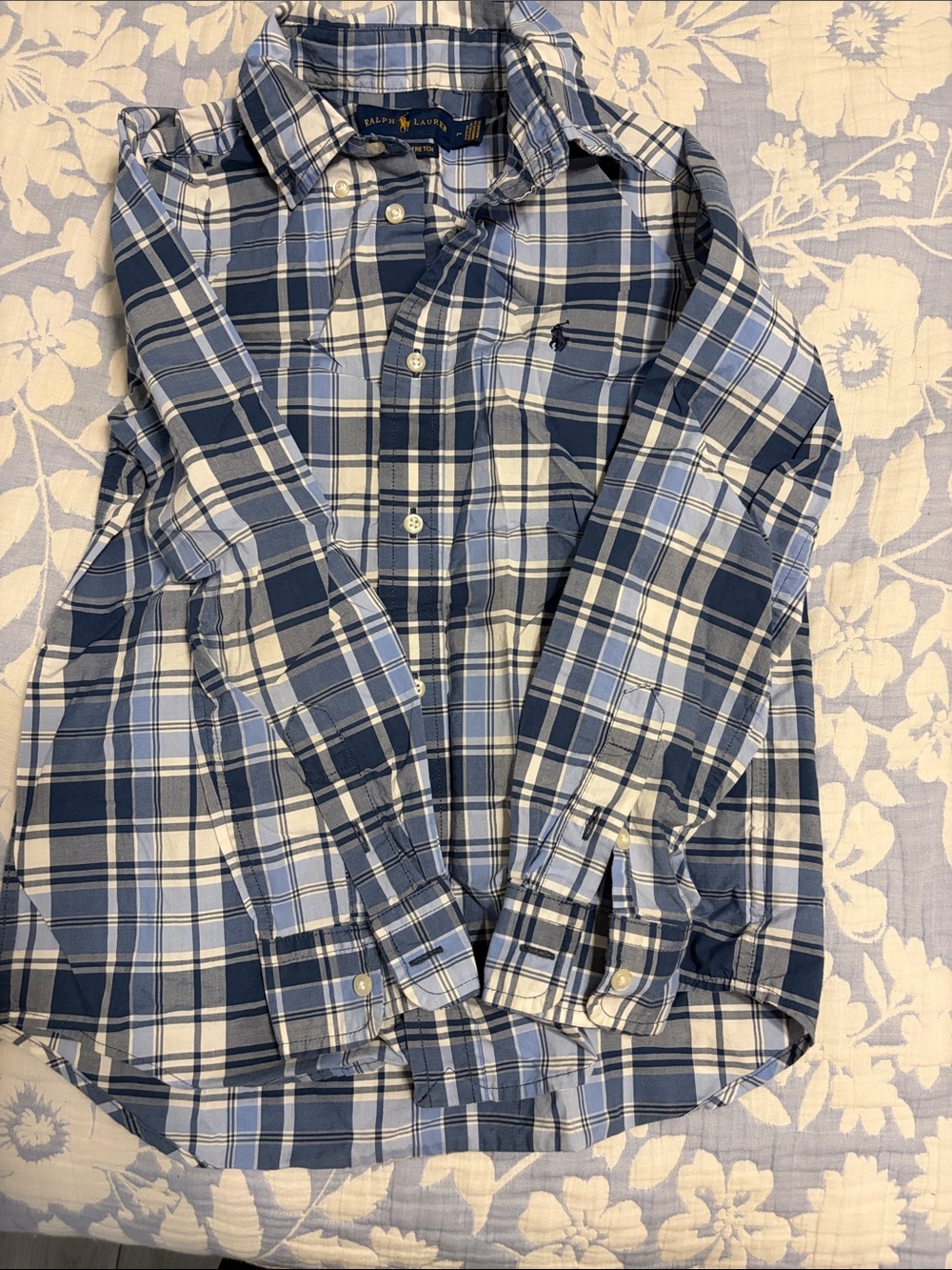 Ralph Lauren Blue & White Plaid Cotton Button-Down Shirt